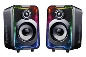 POWERTECH ηχεία PT-1575 με RGB φωτισμό, 2x 5W, Bluetooth & USB/USB-C, μαύρα