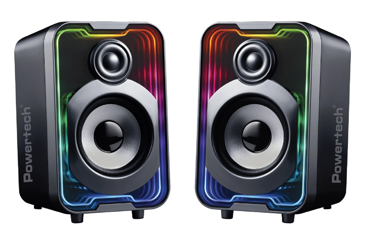 POWERTECH ηχεία PT-1575 με RGB φωτισμό, 2x 5W, Bluetooth & USB/USB-C, μαύρα